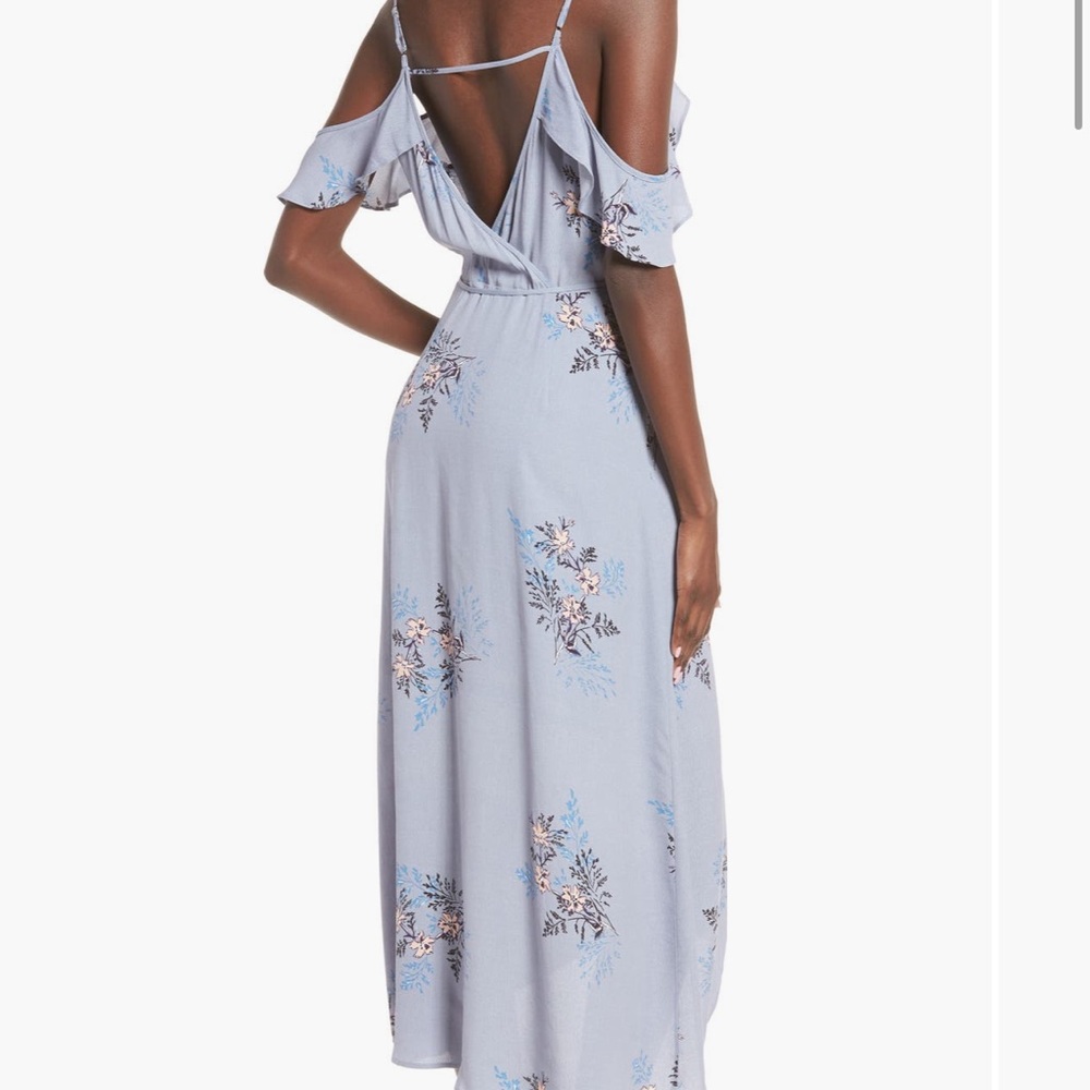Astr Floral High Low Wrap Dress in Light Blue - Picture 2 of 4